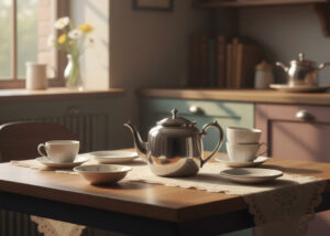 teapot on table crop