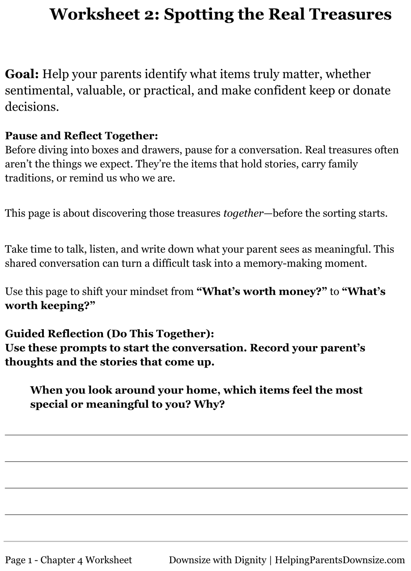 Worksheet 2: Decluttering Checklist for Seniors