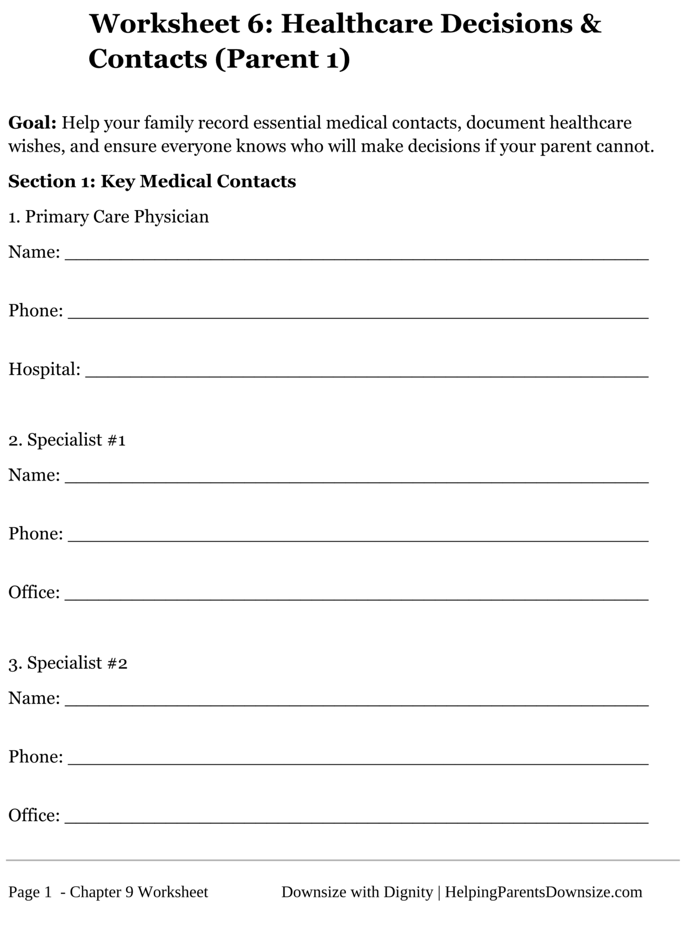 Worksheet 6: Healthcare Decisions and Contacts