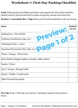 Moving Day Packing and Essentials Checklist for Seniors - Downsizing with Dignity - Larry Burklow Jr